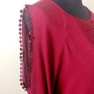Band Crush Red Cold Shoulder Shirt with Lace
